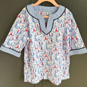 Vineyard Vines | Sailboat Navy Red Pink Print Cotton Shirt Tunic | XS